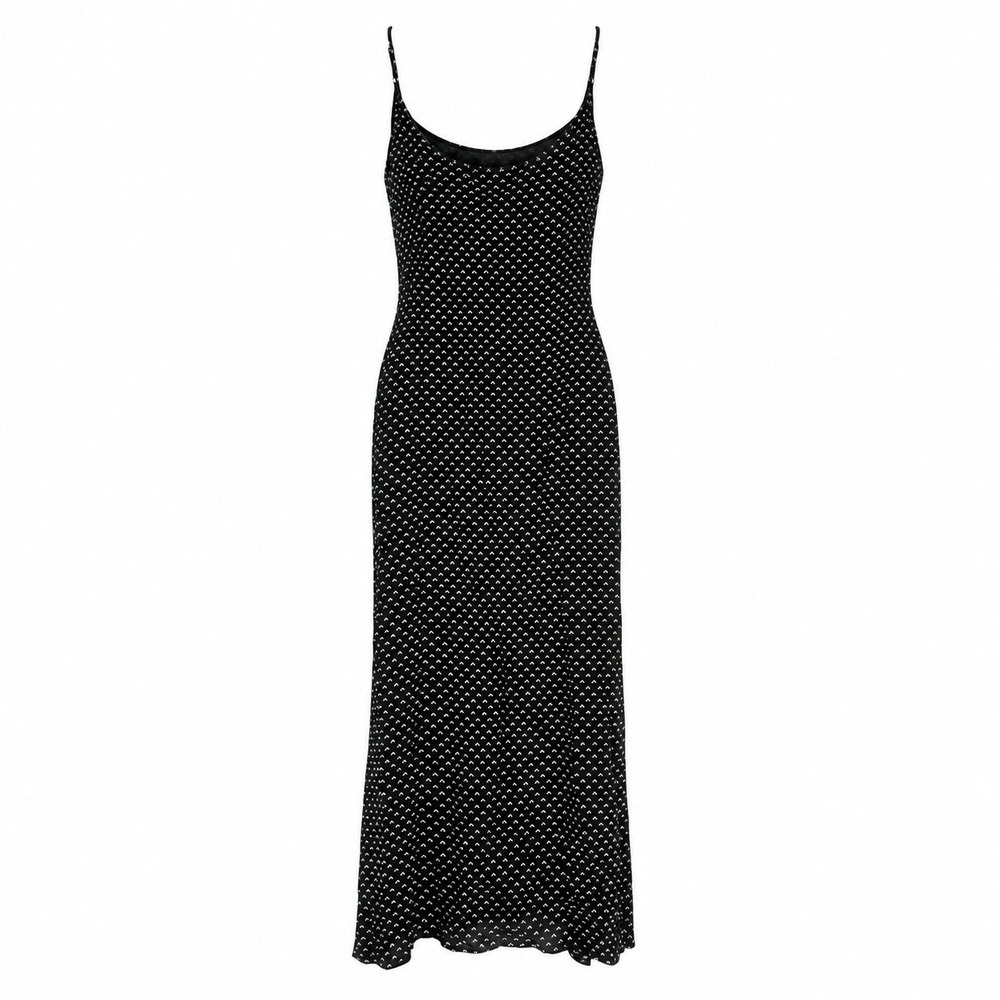 Leadingstar M Black White Heart Print Maxi Dress Pockets Adjustable Straps